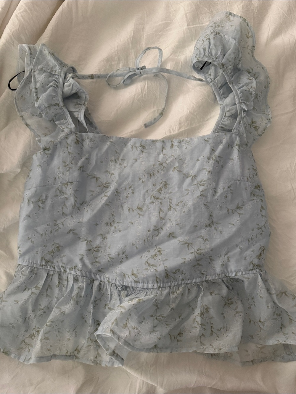 H&M Pale Blue Floral Ruffle Peplum Tank